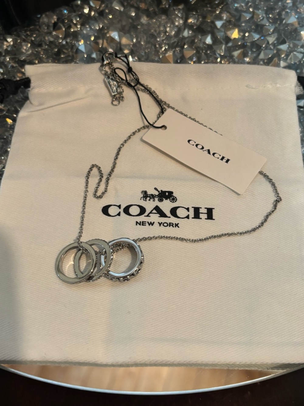 ✨ Coach Triple Ring Pendant Necklace Silver Tone NWT ✨ - Picture 5 of 16